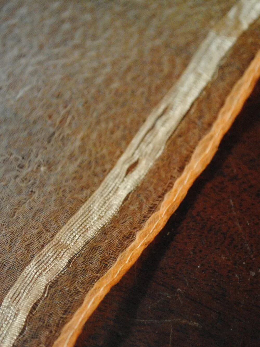 Flawed! Vintage Long Orange & Yellow Ombre Striped Sheer Chiffon Scarf